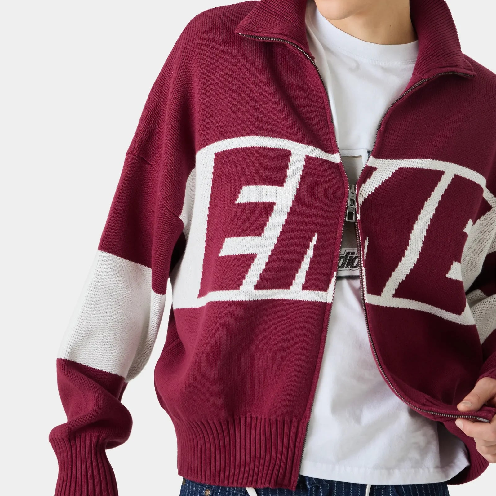 Thrill Burgundy Zipper Knit