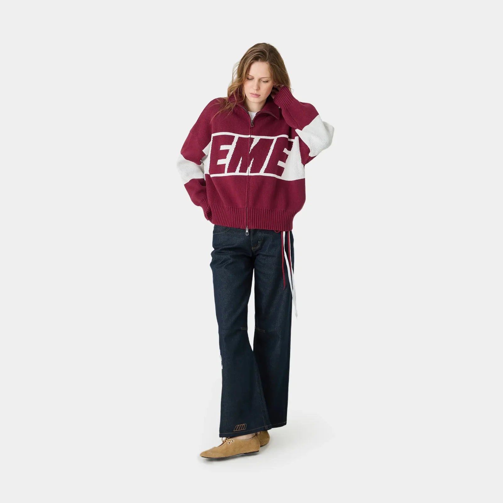 Thrill Burgundy Zipper Knit