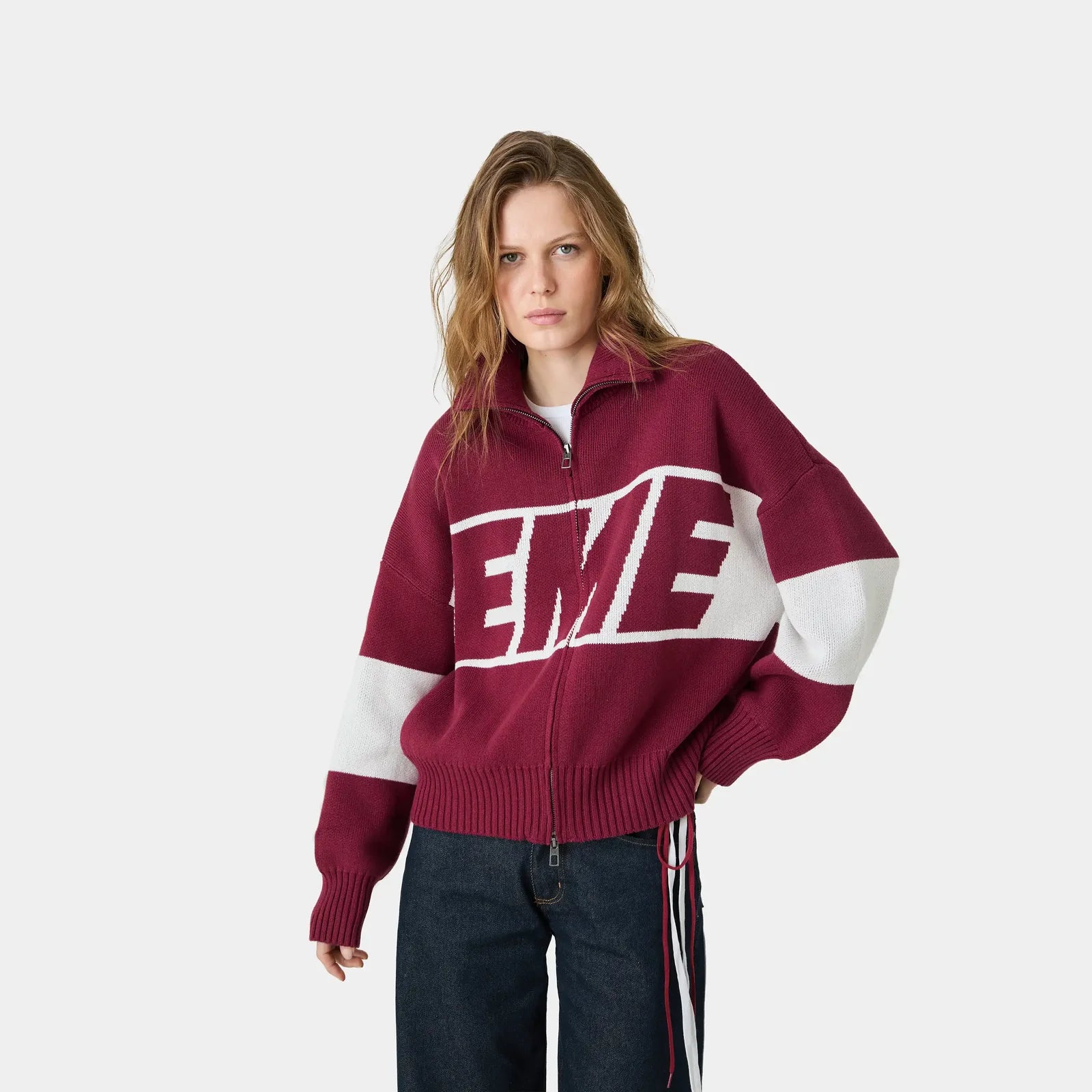 Thrill Burgundy Zipper Knit